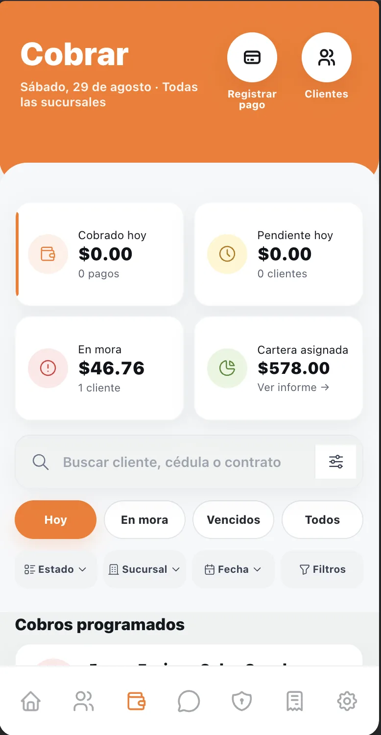 Pantalla de cobranza diaria
